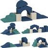 AIYAPLAY Set 7 Blocchi di Costruzioni Morbide per Bambini Fino a 3 Anni, Rivestimento in Velluto, Blu | Aosom Italy