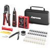 AMPCOM Kit di strumenti di crimpatura Ethernet 10 in 1 RJ45/RJ11 con tester RJ45 per connettori RJ45 Cat6/Cat5e/Cat5, include 110 strumenti di perforazione e spellacavi, borsa impermeabile portatile