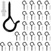Tuwonwa 30 PCS Ganci Avvitabili Nero, Ganci da Parete e Gancio Poggia da Parete in Acciaio Inox/Zincato, Viti a Occhiello/Vite di Sicurezza ideali per Piante,Luci, e Decorazioni Interne o Esterne