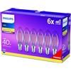 Philips LED Lampadina Oliva filamento, 6 pz, 40W, Attacco E14, Luce Bianca Calda, Non Dimmerabile