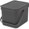 Brabantia Sort & Go Pattumiera 6L (Grey), Pattumiera cucina in plastica con maniglia, Secchio spazzatura salvaspazio con coperchio stay open rimovibile, Cestino umido facile da pulire