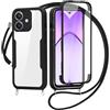 FERLAN Cover per Oppo A3X/A3X 4G/Oppo A3/A40/A40M con Cordino, 360 Gradi Antiurto Custodia con Protezione Schermo Integrata Trasparente Rugged TPU Bumper Doppia Protettiva Cover per Oppo A3X -Nero