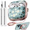 Inesore Safety Lock Inesore Floral Cute Case Compatible with AirPods 4 - Daisy Green Flowers Case for Women Girls, with Cleaning Kit and Keychain(ANC/2024)