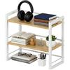 Sifxouped Organizzatore per scrivania per libri, scaffale a 2 livelli, stile rustico, scaffale di stoccaggio per scrivania, piccola libreria in legno e metallo