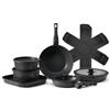 VEVOR Pentole e Padelle Antiaderenti, con Manico Staccabile, Set di Pentole a Induzione da Cucina per Camper, con Frittura, Coperchi in Vetro Temperato, Adatti al Forno,17 Pezzi Nero