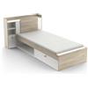 Demeyere Letto Componibile 90 x 190/200 con Contenitore 1 Anta 3 Nicchie 1 Cassetto, Bianco Opaco e Rovere Chiaro, 124.5 x 226.9 x 90.5 cm