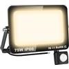 RIGIDON 75W Faretto LED con Sensore di Movimento, 7500 LM Proiettore Faro Led Esterno 3000K Bianco Caldo Luci di Sicurezza, IP66 Impermeabile Faretti LED per Giardino Garage Patio Terrazza Cortile