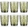 Joeyan 32cl Bicchieri da Acqua in Vetro Colorati, Set di 6 Verde Tumbler Basso con Girasole Floreale Rilievo, Design Vintage, Idea Regalo Per Matrimoni, Feste e Casa Nuova, Lavabile in Lavastoviglie
