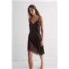 Intimissimi Sottoveste Asimmetrica In Raso Di Viscosa Con Pizzo Marrone