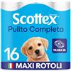 Scottex Pulito Completo Carta Igienica, Morbida e Resistente, Con fibre di Cotone, Fatto in Italia, 16 Rotoli Maxi