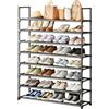 OYREL Scarpiera a 8 ripiani per 32-40 paia di scarpe, organizer grande con borsa laterale, salvaspazio, per armadio, ingresso, garage, camera da letto, scarpiera in tessuto non tessuto, nero