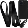 MyGadget Cover per iPhone 15 Plus - Custodia con Corda TPU Opaca - Case con Cordino Rigida & Resistente con Laccio/Tracolla - Nero