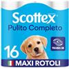 Scottex Pulito Completo Carta Igienica, Morbida e Resistente, Con fibre di Cotone, Fatto in Italia, 16 Rotoli Maxi