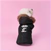 Juicy Couture Giacca con cappuccio per cani e gatti in finta pelliccia, taglia XS, colore: nero