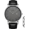 BUREI Orologio da uomo moderno minimalista Orologio da uomo elegante con quadrante grande classico con cinturino in pelle