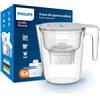 Philips Water Caraffa Filtrante + 6 Cartucce Filtranti di Ricambio, Filtrazione Avanzata, Flusso rapido, Timer elettronico, Filtra Cloro, Calcare, Metalli Pesanti e Microplastiche, Bianco, 2.6 Litri