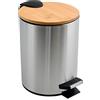 Spirella - Cestino a Pedale Modello Adonis - Acciaio e Bambù - Coperchio a Chiusura Silenziosa Slow Close - Rivestimento Anti-Tracce - Inox Spazzolato - 5L