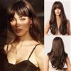 Honygebia - Parrucca marrone ombré con frangia, da donna, ondulata, capelli sintetici realistici, resistenti al calore, adatta per carnevale, cosplay e feste a tema