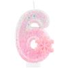 mciskin 6 candele di compleanno glitterate con fiocco di neve rosa numero 6 candele per torte, decorazioni per 6° compleanno per ragazze, decorazioni per torte a tema congelato, per ragazze e donne, forniture
