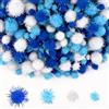 NACHLYNN 1000 pompon glitterati per fai da te, confezione grande, 4 misure, colorati, morbidi, soffici, per attività di decorazione, con custodia (serie blu)