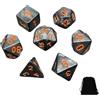 ZWWOGE Set di 7 Dadi Acrilici Effetto Marmo, Nero-Arancione, per RPG, DND, MTG, con Sacchetto 6x8 cm