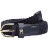 Tommy Hilfiger Donna Cintura Essential Effortless 2,5 cm Elastic Cintura in Pelle, Blu (Space Blue), 80 cm