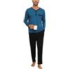 Yukiuiny Pigiami Due Pezzi Uomo Maglia Maniche Lunghe + Pantaloni, Pigiami e Abbigliamento da Notte-Blu/Nero-L