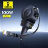 Baseus 100W Caricabatteria da auto PD QC Ricarica rapida Doppio cavo retrattile di tipo C 4 porte 450 ° Rotazione per laptop tablet iPhone Samsung
