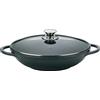 Cheffinger Wok Padella Wok Woktopf Induzione 36cm Alluminio Fuso con Coperchio Padella Marmorbeschichtung Manici IN Silicone