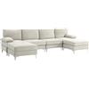 EasyComfort Divano Componibile 4 Pezzi con Poggiapiedi e Cuscini, in Tessuto effetto Ciniglia, 313x149x88 cm, Bianco Crema