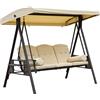 Easycomfort Dondolo da Giardino 3 Posti in Metallo, Dondolo da Esterno con Tetto Inclinabile e Cuscini Imbottiti 280x120x172cm, Beige
