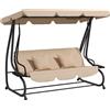 EasyComfort Dondolo Letto da Giardino 3 Posti con Tetto Regolabile e Vassoio, 200x120x164 cm, Marrone Chiaro