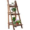 Easycomfort Portapiante Pieghevole Portavasi in Legno di Abete con 3 Livelli Scaffale da Esterno per Piante Portafiori 40x37x93cm