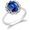 Gioielli di Valenza Anello contorno in oro bianco 18k con diamanti e Zaffiro Blu taglio ovale