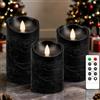 PinnWaa Candele LED, [Set di 3] Candela a Batteria a LED Senza Fiammacon Timer Telecomando Fiamma Tremolante, Luce Bianca Calda, Lumini LED Elettriche, Dimmerabili per Casa Festival Decorazioni - Nero
