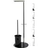MSV - Portarotolo e scopino Bergamo, Acciaio Inox - Supporto in Vetro Nero - Accessorio 3 in 1 - Design Elegante e Pratico - Dimensioni Standard - Compatto e Versatile