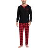 Yukiuiny Pigiami Due Pezzi Uomo Maglia Maniche Lunghe + Pantaloni, Pigiami e Abbigliamento da Notte-Collo Rotondo-Quadri Rosso Nero/XXL