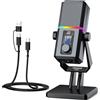 NEEWER UM02 Microfono USB RGB per Giochi Streaming Podcast, Mic a Condensatore Cardioide da Tavolo Anti Rumore per Monitoraggio delle Cuffie, Compatibile con iPhone iPad Mac PC Android PS5/PS4 Pro/PS4