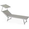 GTR Lettino Da Mare Professionale In Alluminio Con Tettuccio Parasole Grigio 186x61x39
