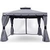 GTR Gazebo 3x4 In Alluminio Struttura Grigio E Telo Grigio Con Tende E Zanzariera