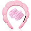 JOOTUEPO 3 Pezzi Spa Fascia per Capelli da Donna, Fascia Capelli Donna Trucco, Cuscino di Lavaggio e 2 Braccialetti Assorbenti, per la Gestione Della Pelle per Lavaggio Viso, Trucco (Velluto, Rosa)