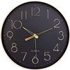 Topkey Orologio da parete nero 12 Orologio silenzioso con numeri arabi Orologio da parete rotondo decorativo per soggiorno, camera da letto, cucina (batteria non inclusa) Numeri dorati