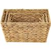 ECHTWERK Set di 3 cestini portaoggetti in giacinto d'acqua, rettangolari, colori naturali, cestini in vimini in S/M/L, impilabili per bagno, ufficio e soggiorno