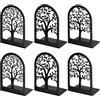 HappyHapi Fermalibri in metallo nero, 3 paia (6 pezzi), a forma di L, antiscivolo, 17,8 x 11,9 x 8,9 cm, motivo albero, decorativi, per ufficio/casa