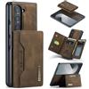 Mxinxiu Custodia a portafoglio 2 in 1 per Samsung Galaxy Z Fold 5, custodia in pelle opaca con supporto per carte di credito portafoglio staccabile con fibbia design cover - caffè