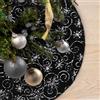 DecroXmas Gonne per Albero di Natale 60 cm, Peluche Nero con Motivo a Fiocchi di neve Argento, base per Albero di Natale in Pelliccia Sintetica Spessa, per Decorazioni Natalizie