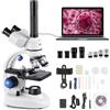 VEVOR Microscopio Trinoculare, Kit Microscopio Composto con Ingrandimento 40-5000X, Corpo in Lega di Alluminio, Illuminazione a LED Supporto per Telefono Inclusi, per Laboratorio, Scuola