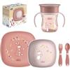 Chicco Set Pappa Svezzamento 12M+ Completo, Kit con Tazza, Ciotola e Piatto Piano Antiscivolo, Forchetta e Cucchiaio Ergonomici, Stoviglie Bambina Colore Rosa, Idea Regalo 0% BPA