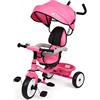 BricoShop24 Triciclo Bambini Rosa Sedile Girevole Parasole Maniglione Genitore 2+
