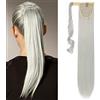 SEGO 65cm Coda Capelli Extension Cavallo Clip in Hair Ponytail Extensions Finti Sintetici Lisci - Grigio Argento